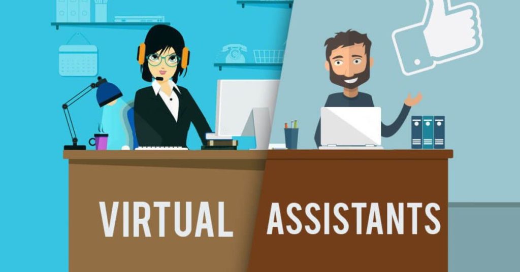 A male and female virtual Assistant in different industries on work